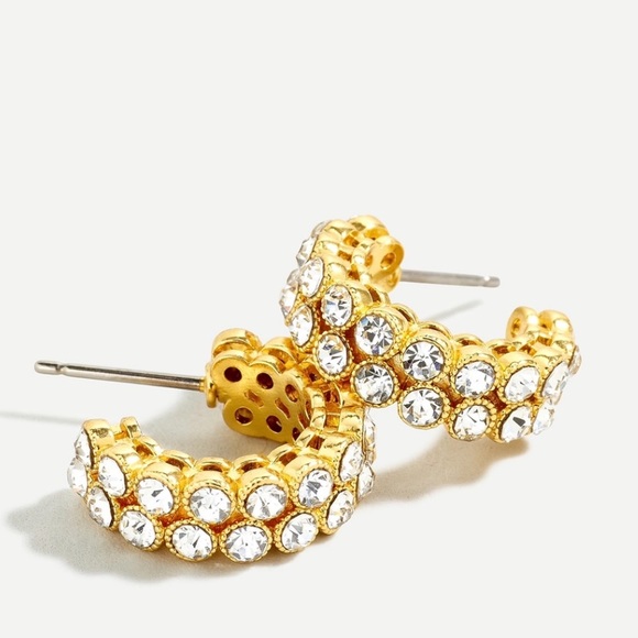 NWT J. Crew Busy Bezel Sparkle Crystal Huggy Hoops Earrings - Picture 1 of 5